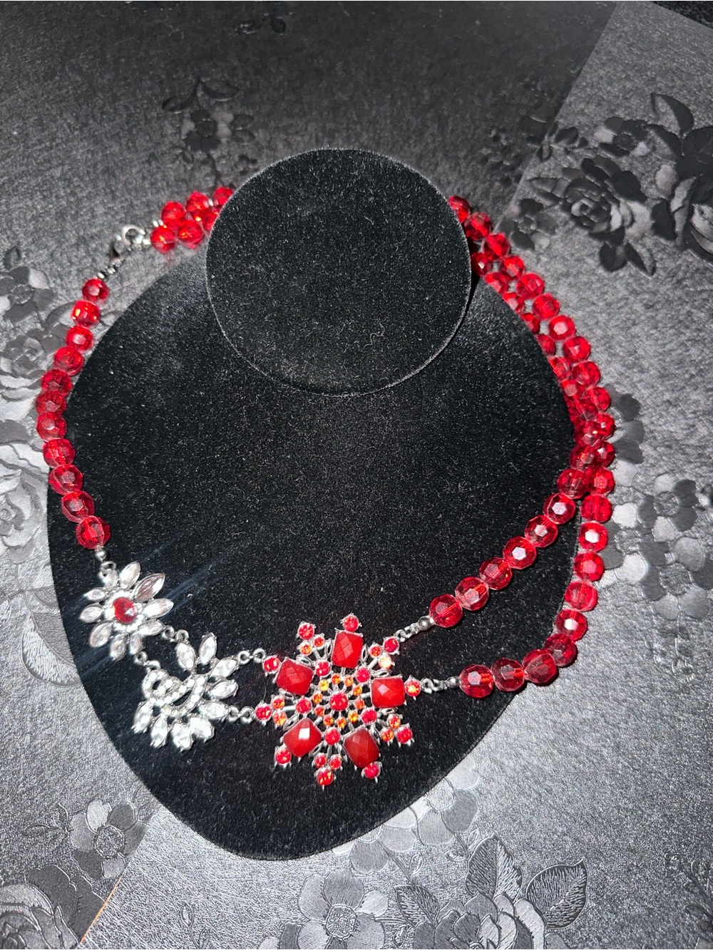 Vintage Red Floral Statement Necklace